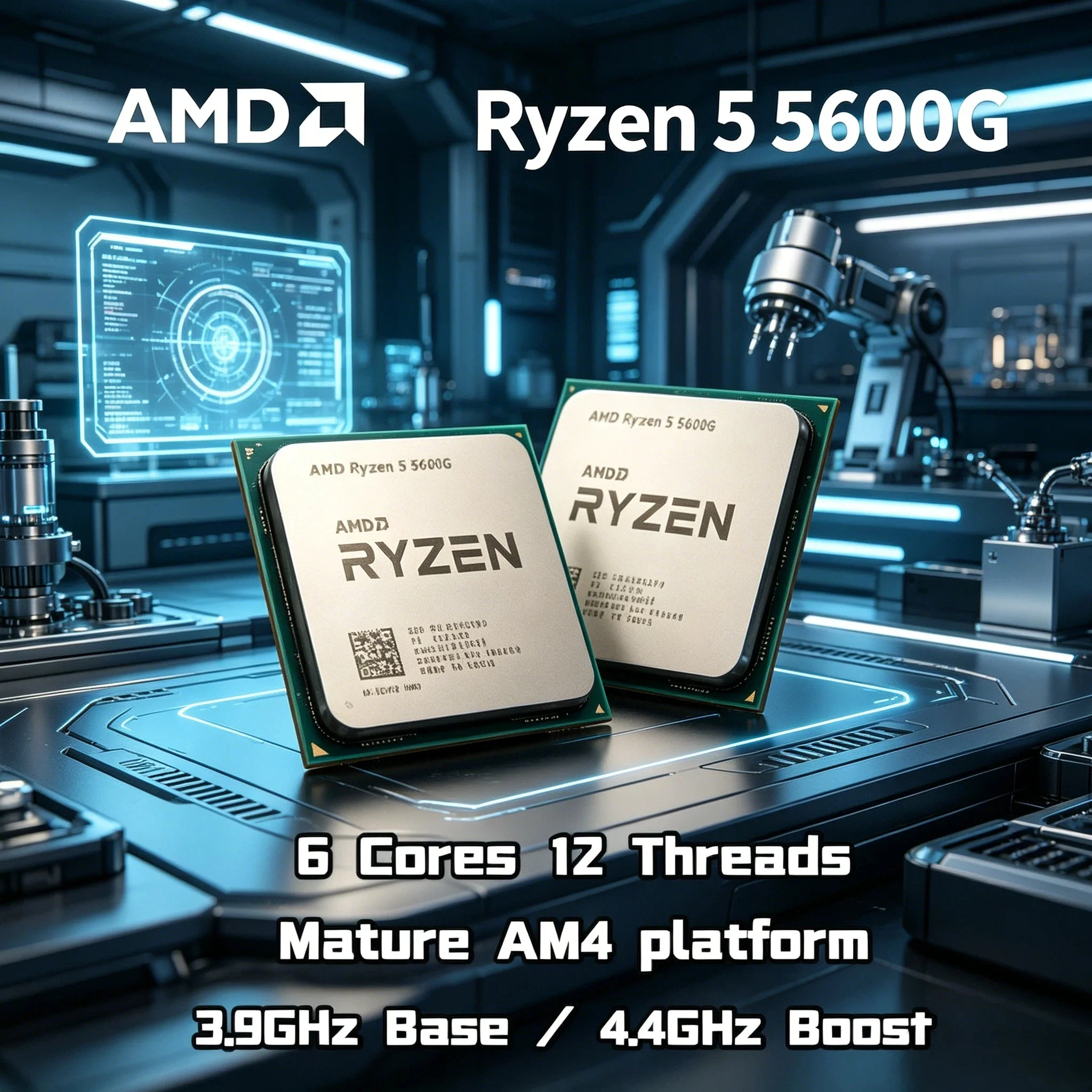 Procesador AMD Ryzen 5 5600G de 4.4GHz, 6 Núcleos, 12 Subprocesos, Desbloqueado, para PC de Escritorio, Socket AM4, para Juegos, en Bandeja, Sin Ventilador, Ultra 4K Plus