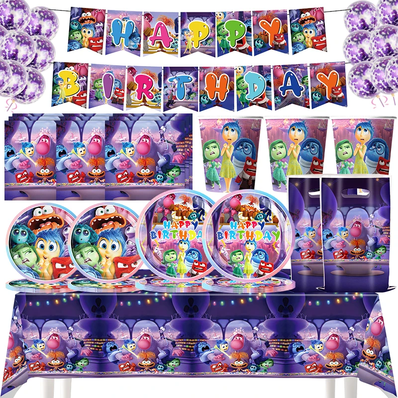 

Disney Inside Out 2 Birthday Party Supplies Tableware Foil Balloon Backdrop Cake Topper Inside Out Party Decoration Baby Shower