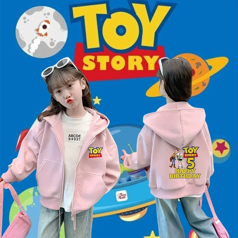 

Disney Toy Story Children zipper hoodie Birthday 1-14 Woody Buzz Lightyear Clothes Kawaii Anime Cartoons Kids Boy Girl sweater