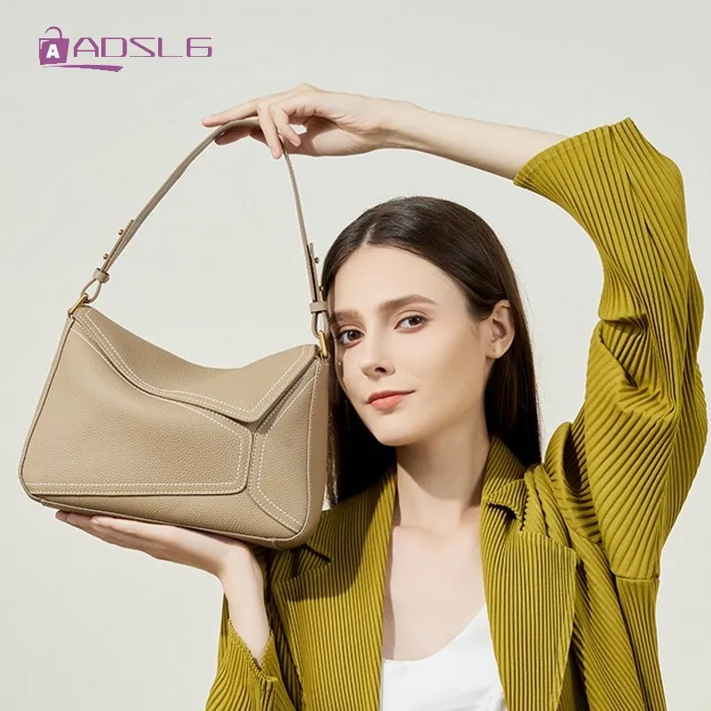 

Crossbody Bags Womens New Hit Color Genuine Leather Trend Lychee Pattern High Capacity Cowhide Armpit Shoulder Bag Female