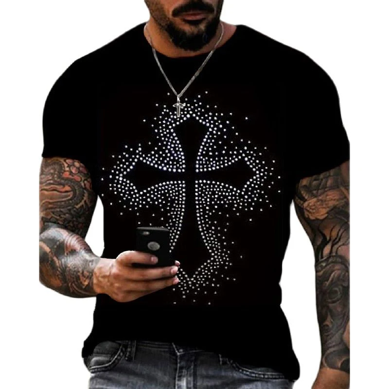 New Mens Quality Oversized Fashion y2k Summer Tee Tops  Designer Angel wing Rhinestone Club Short Sleeve Street O-Neck t-shirt