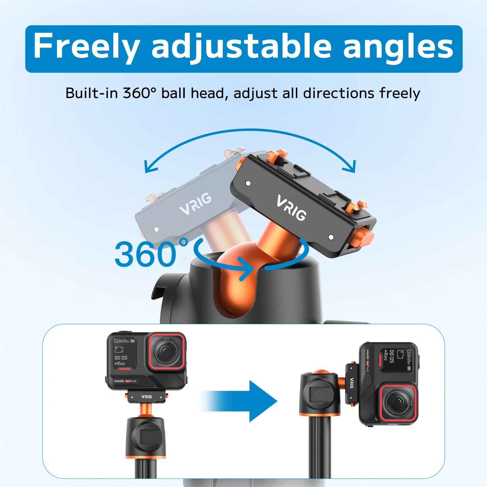 VRIG Magnetic Tripod 140cm Insta360 X5 Ace Pro2 Ace Pro Ace X4 Selfie Stick 360° Ball Head Bluetooth Remote 10m Vlogging Travel