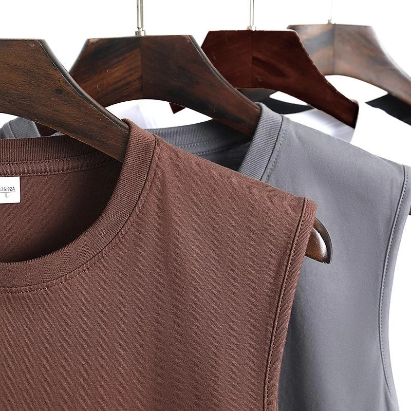 Tank Tops O-Neck Sleeveless Vest Male Elastic Cotton Fitness Vests Man Solid Color Tee Shirts