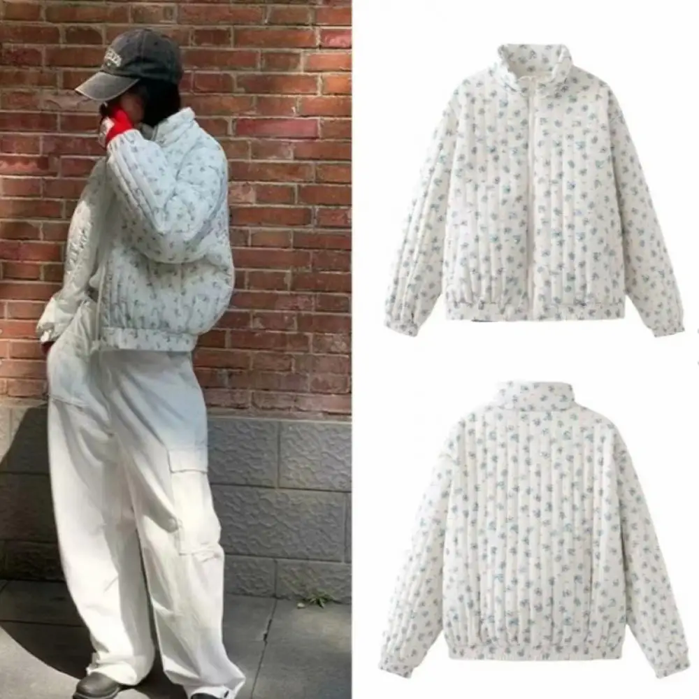 Floral verdickte, mit Baumwolle gepolsterte Jacke Langarm-Halbhals-Top-Street-Hipster jacke Mode mäntel Lässige, mit Baumwolle gepolsterte Jacke