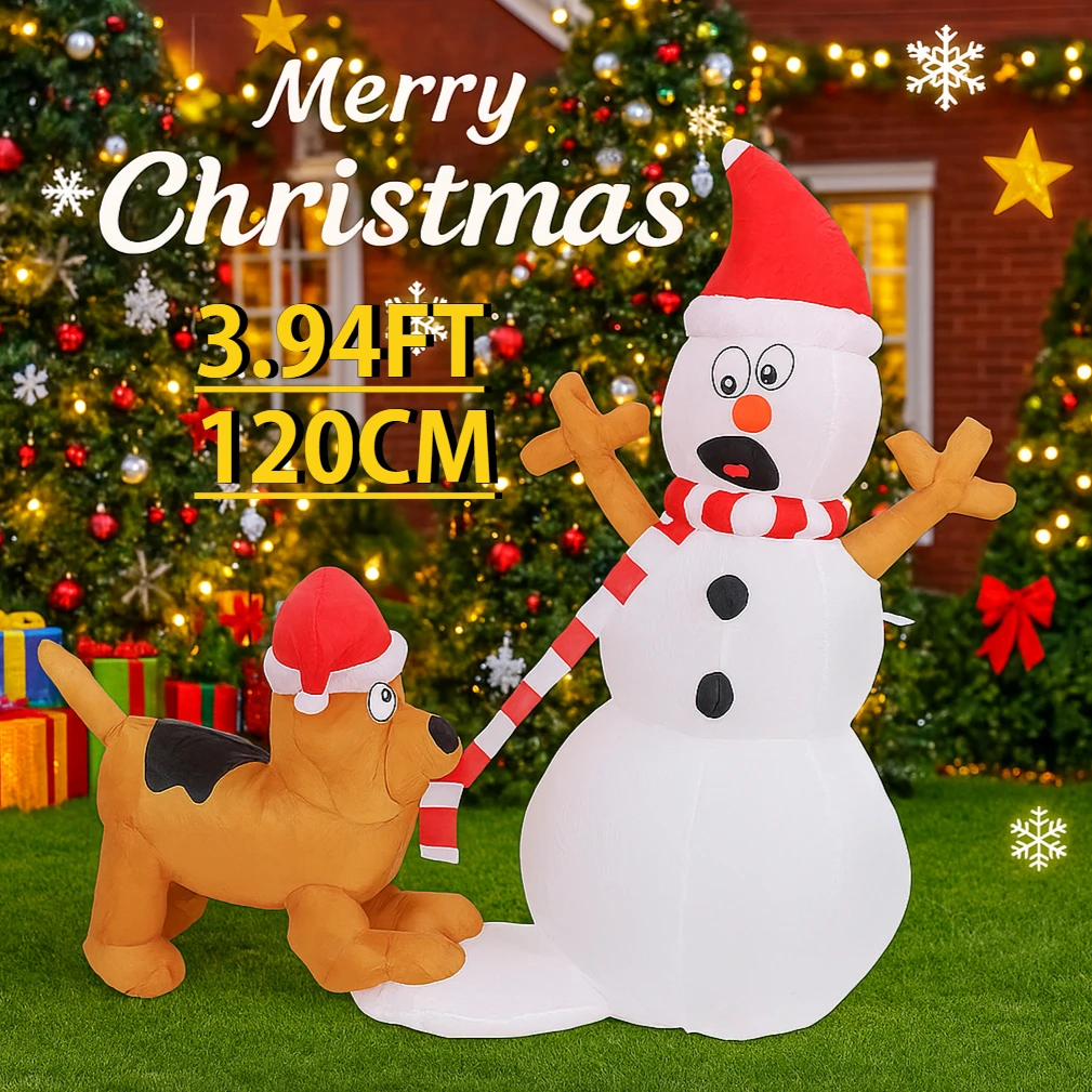 3.9FT Xmas Inflatable Snowman Dog model Christmas Yard Lawn Holiday Home Party Decor Supplies Ornament Festive Gift LED Lit