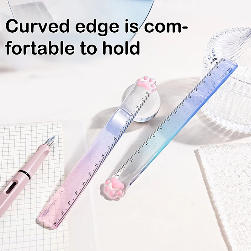 Kawaii Gradient Color Cat Claw Cute Straight Ruler Student Measuring Tool School Stationery Supply Transparent Drawing Tool