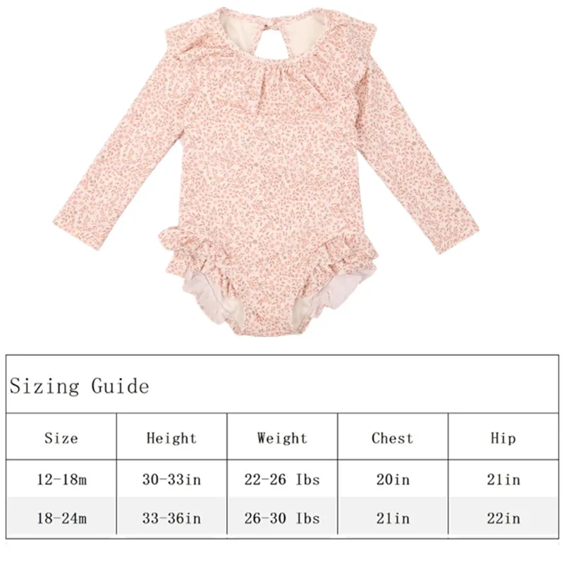 New Summer Quick Dry Long Sleeves Ruffle Baby Swimsuit UPF50+ Sunscreen Baby Girls One-piece Bikini Swimwear Kids Bathing Suit