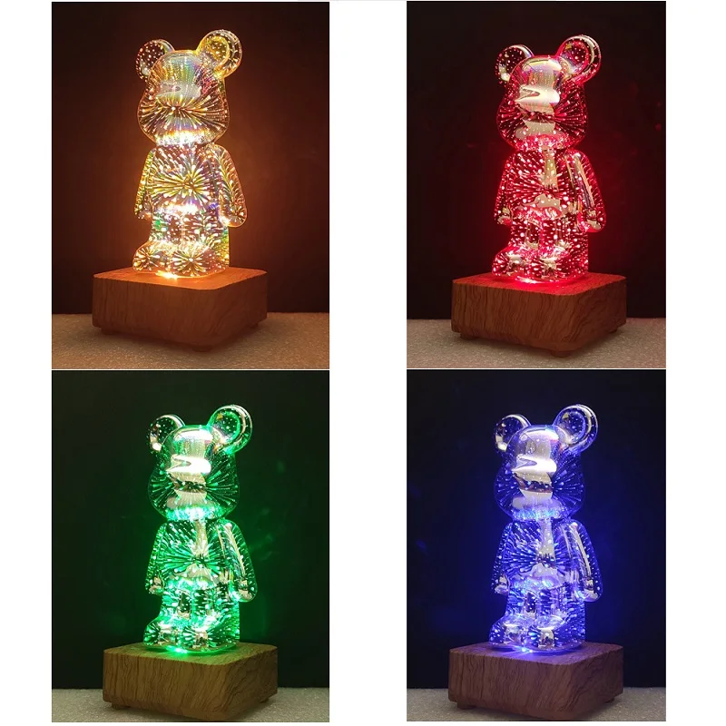 LED Fireworks Bear Atmosphere Night Light Stepless Dimming Chargeable Lamp for Bedroom Room Decor Birthday Gift Party Light New