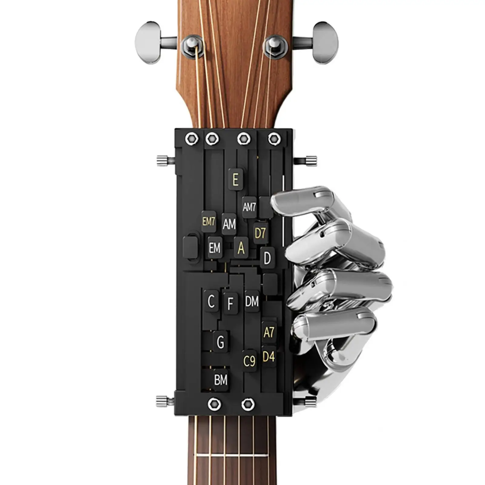 Acoustic Guitar Chord Trainer with Multi Position Sliders and Compact Clip Design