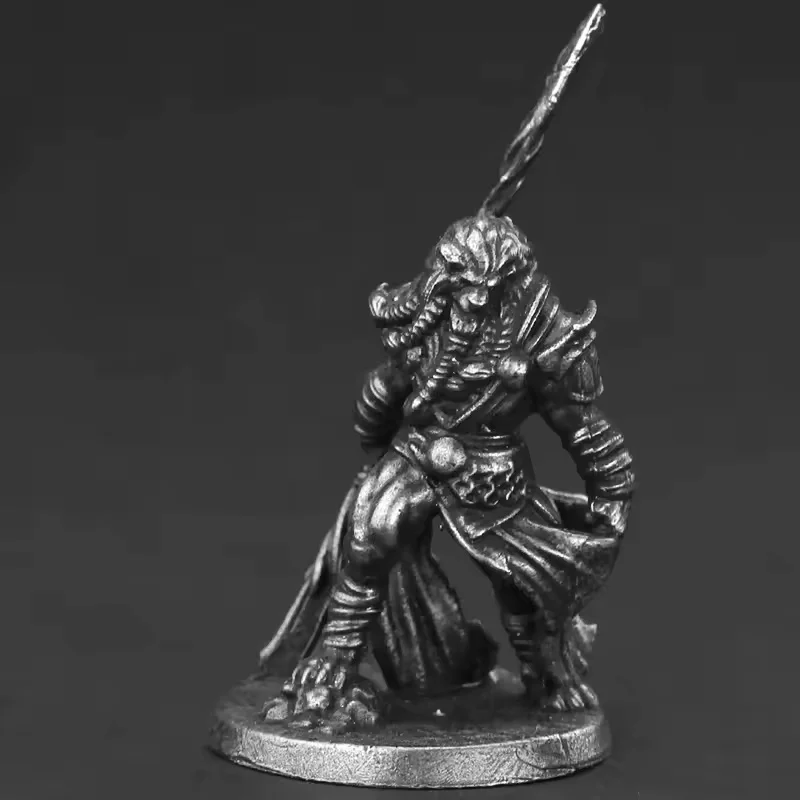 White Copper Lion Clan Warrior , Vintage Tabletop Game Figure, Collectible Lionfolk Soldier Model Gift for Men Desktop Decor