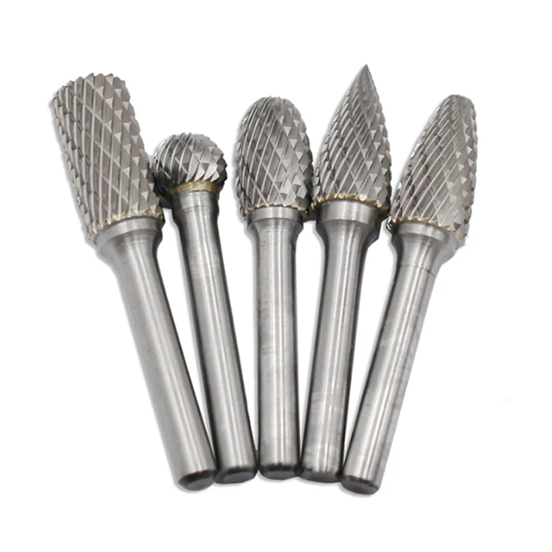 Conjunto de rebarbatanas rotativas, cabeça com haste, arquivo de corte duplo, brocas, polimento, gravação, perfuração, 5 unidades, 12mm