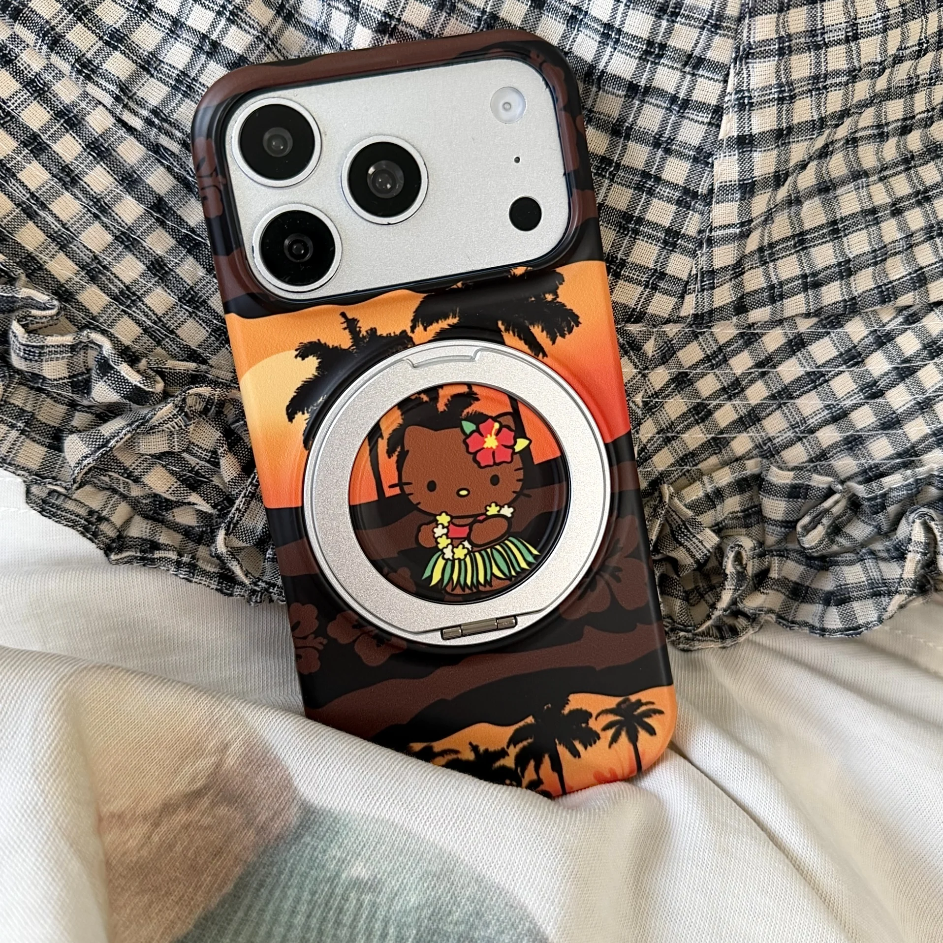 Étui de luxe Sanrio Hello Kitty noir avec support magnétique pour iPhone 17 16 15 Pro Max compatible avec la recharge sans fil MagSafe