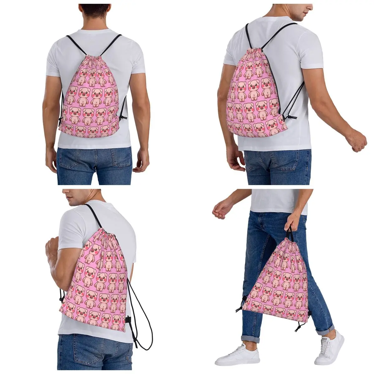 Piglet Pizzazz Cute Standing Pig Cartoon Backpacks Portable Drawstring Bags Sports Bag Book Bags for Man Woman Students