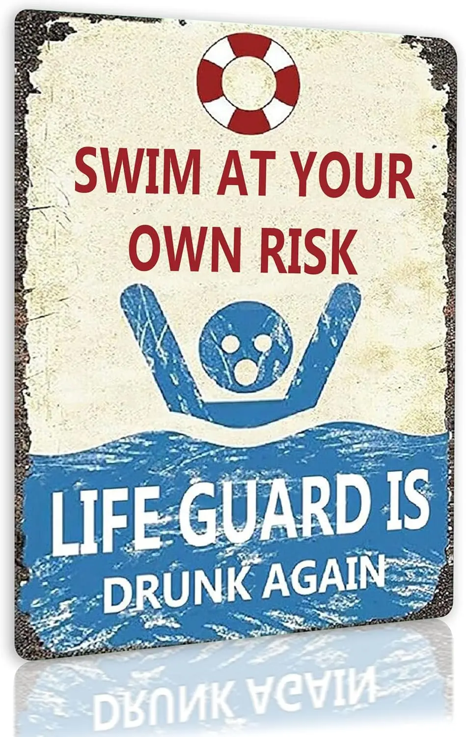 Man Cave Decor Vintage Tin Metal Sign Swim At Your Own Risk Lifeguard Is Drunk Again Funny Pool Posters For Garage Shop Bar Pub