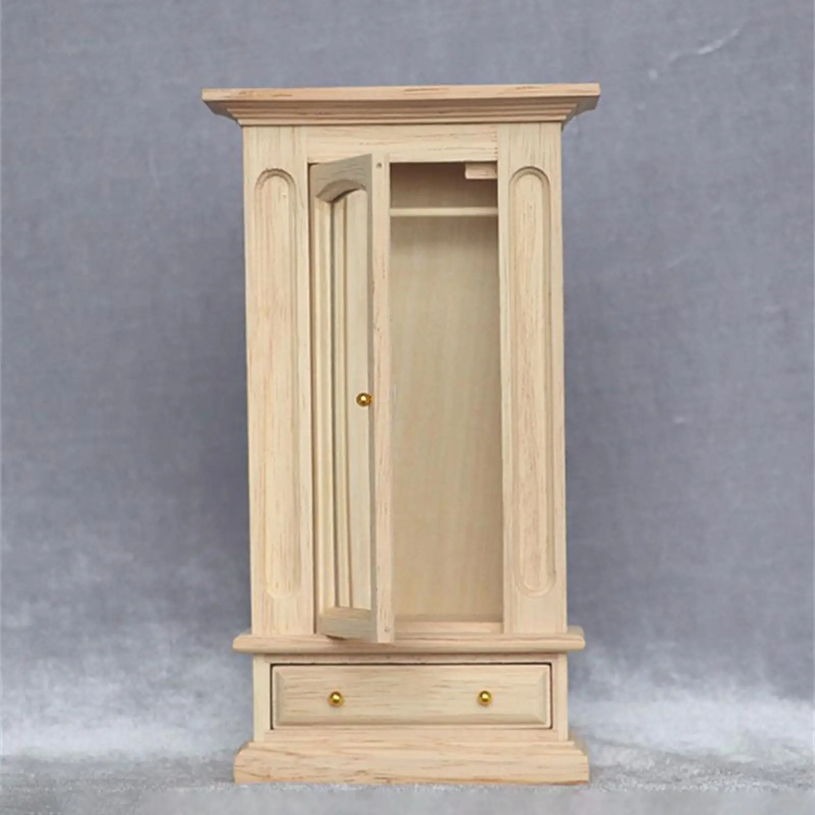 

Unpainted Wood Wardrobe Mirror Closet Handmade :12 Dollhouse Furniture
