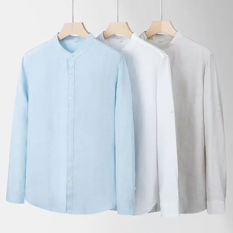 

2025 Summer New Men's 100% Linen Casual Long Sleeve Shirt, Lightweight, Breathable, Light Luxury Quality Linen T-shirt