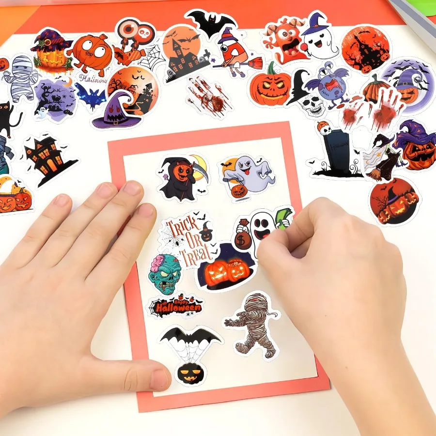 Pegatinas de Halloween 100 PCS Vinilo impermeable Pegatinas de calabaza fantasma para ideales para decoraciones de recuerdos de fiesta de Halloween en agua Bo
