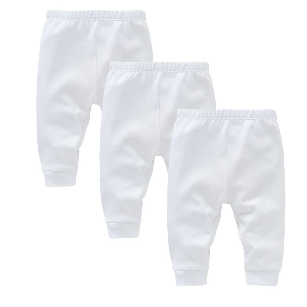 

0-12M Unisex Newborn 3Pcs Cotton Leggings - Solid Color Casual Long Pants for Spring Autumn