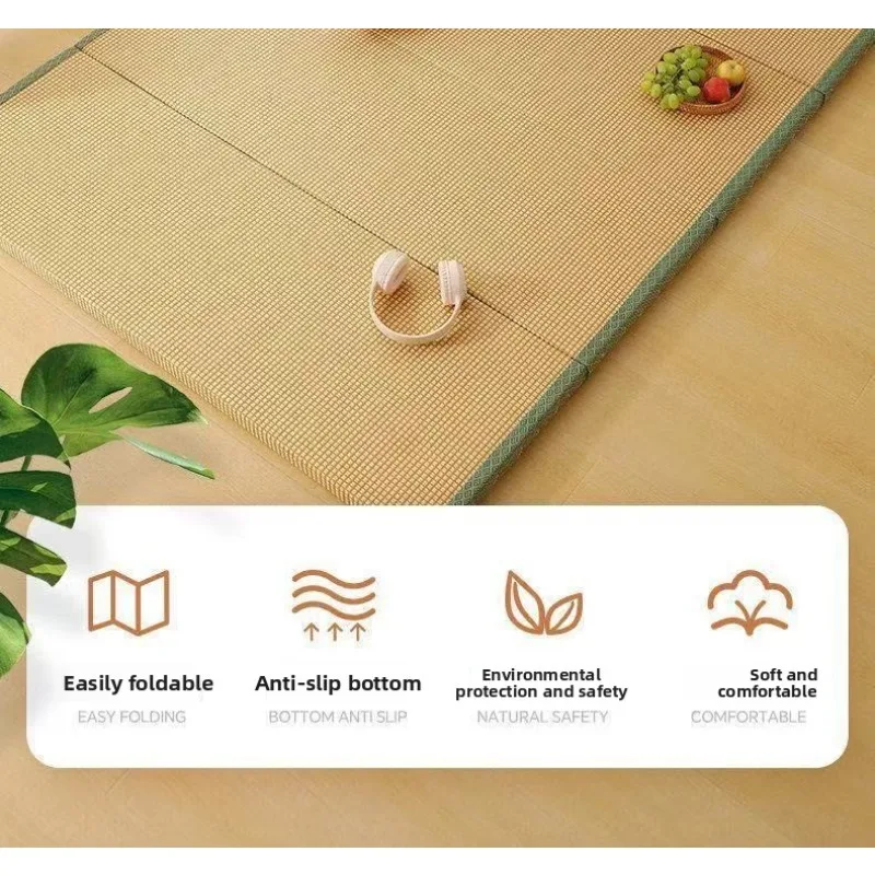 Tatami Mat Foldable Tatami Mattress 3cm Thick Rattan Surface Coconut Coir Filling Multipurpose Yoga Sleeping Floor Pad for Home