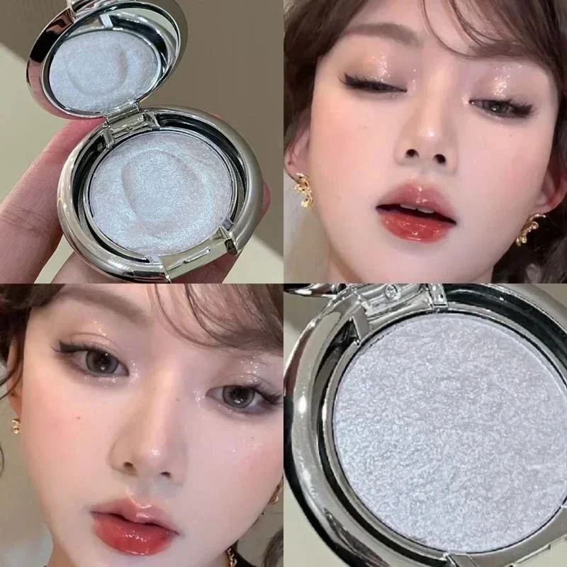 Resaltador de un solo Color, Color nacarado suave y delicado, iluminador facial, crema resaltadora plateada con brillo de diamante