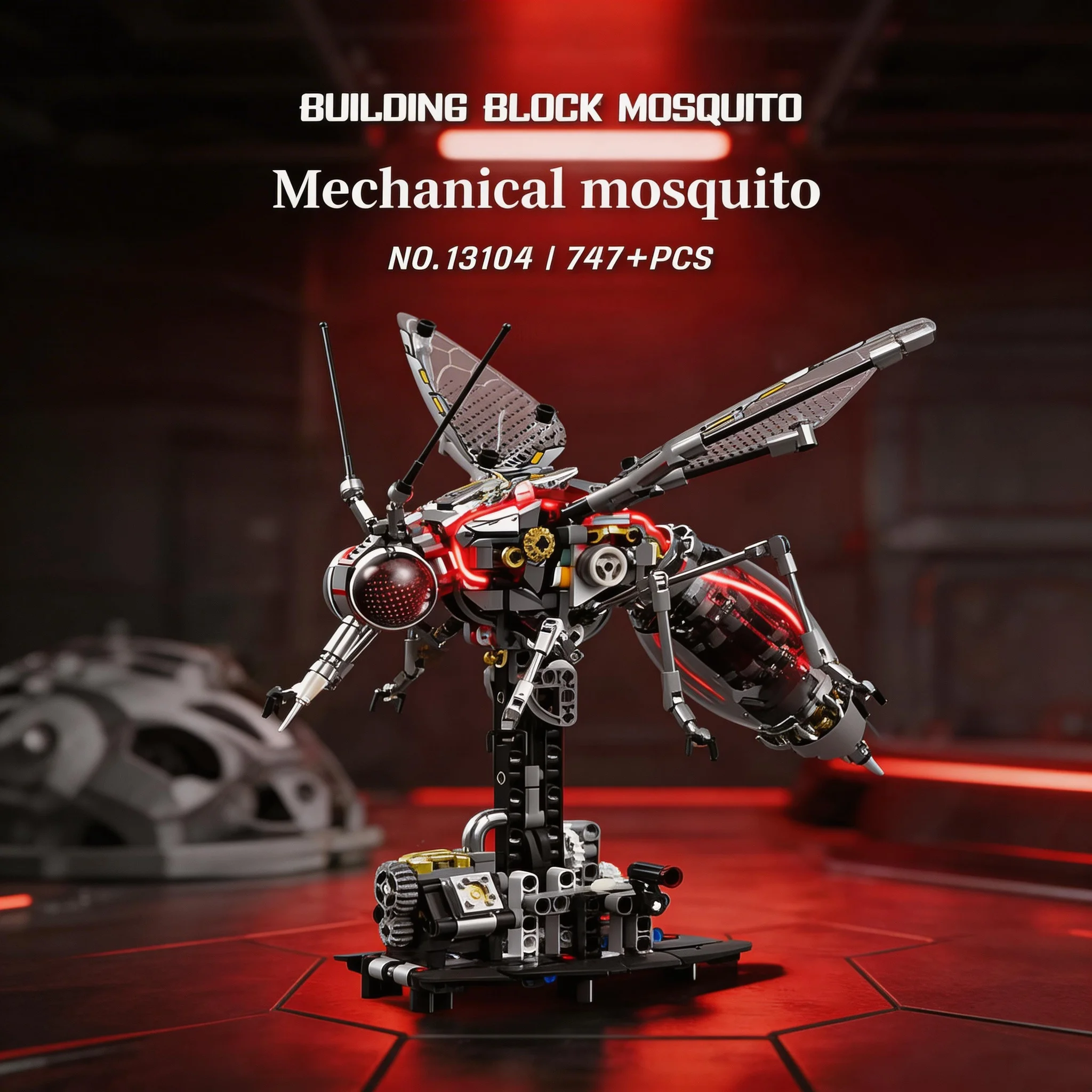 747PCS Mechanical Mosquito Building Blocks, Cyberpunk Insect Model with LED, Collectible STEM Toy Gift for Adults & Kids