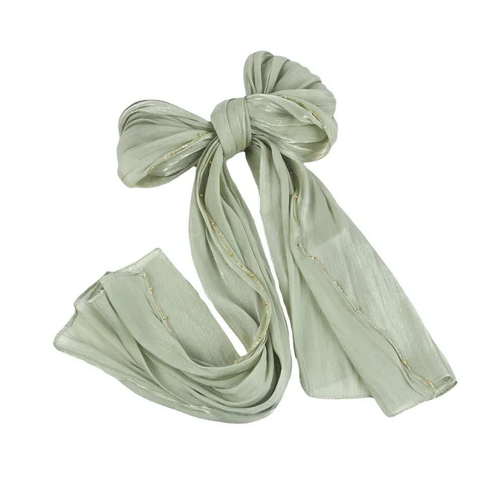 

Элегантный однотонный шарф в этническом стиле, длинный платок-цепочка с бусинами, блестящий тонкий исламский тюрбан для женщин