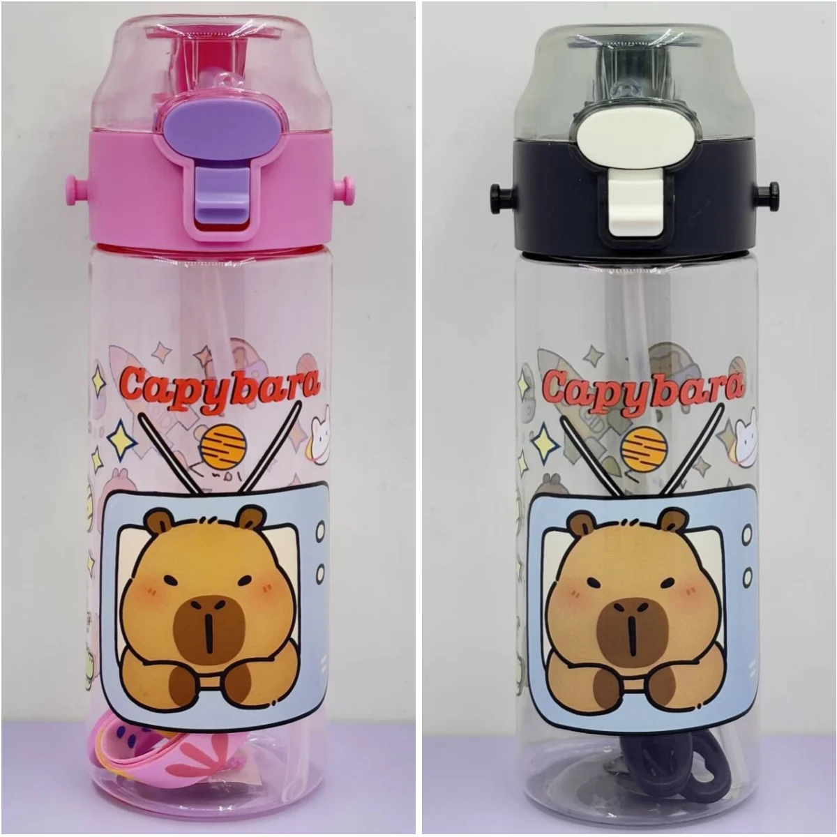 Capybara Cartoon 550ml Portable Large-capacity Water Bottle Sports Straw Cups Student Plastic Water Cups Drop-resistant Bottle