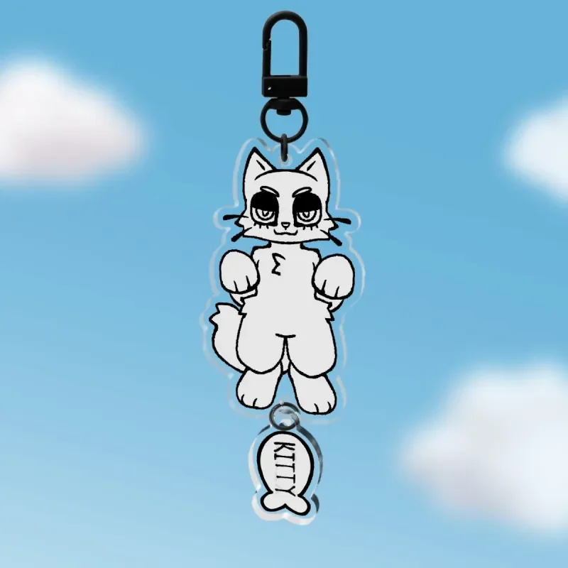 Kitty Furry Acrylic Keychain Cute Anthro Cat Charm With Fish Dangle Pendant Double Sided Printed Bag Charm Gift For Fans