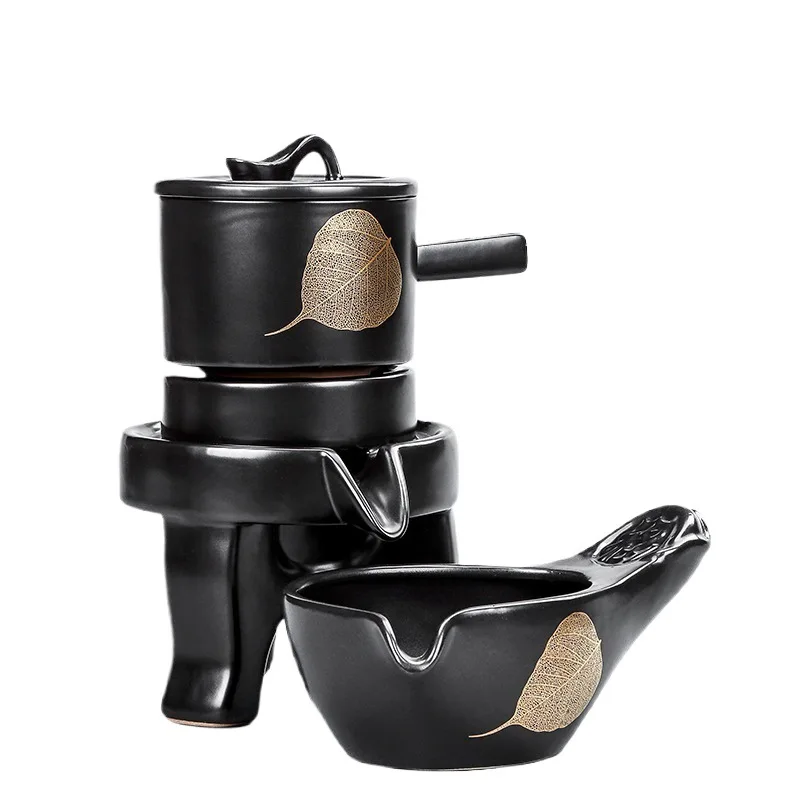 Ceramic tea set Chinese stone mill rotating water outlet automatic household set ornaments, accessories