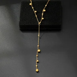 Fashionable Minimalist High-end Design Tassel Long Jewelry Women's Steel Ball Stainless Steel Gold Color Pendant Necklace