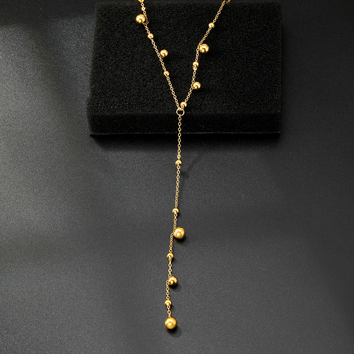 Fashionable Long V-Neck Tassel Necklaces Stainless Steel Beads 18k Gold Plated Waterproof Non Tarnish Chains Necklace for Women