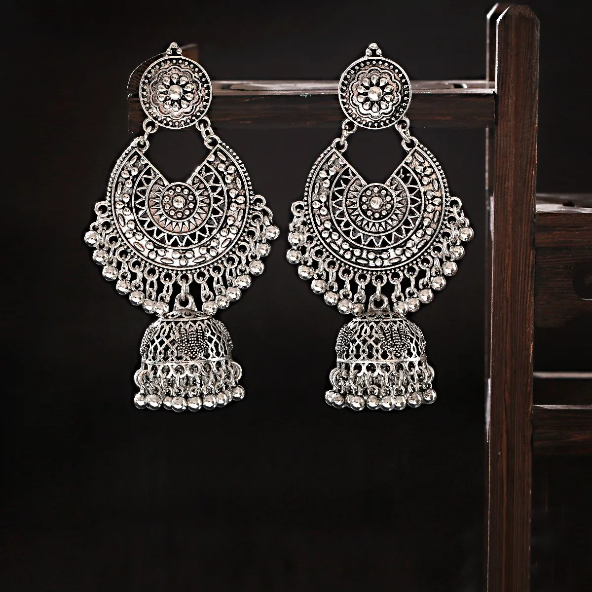 Boho Vintage Jhumka Statement Big Bells Tassel Drop Earrings for Women Ethnic Round Carved Brincos Gypsy Indian Jewelry