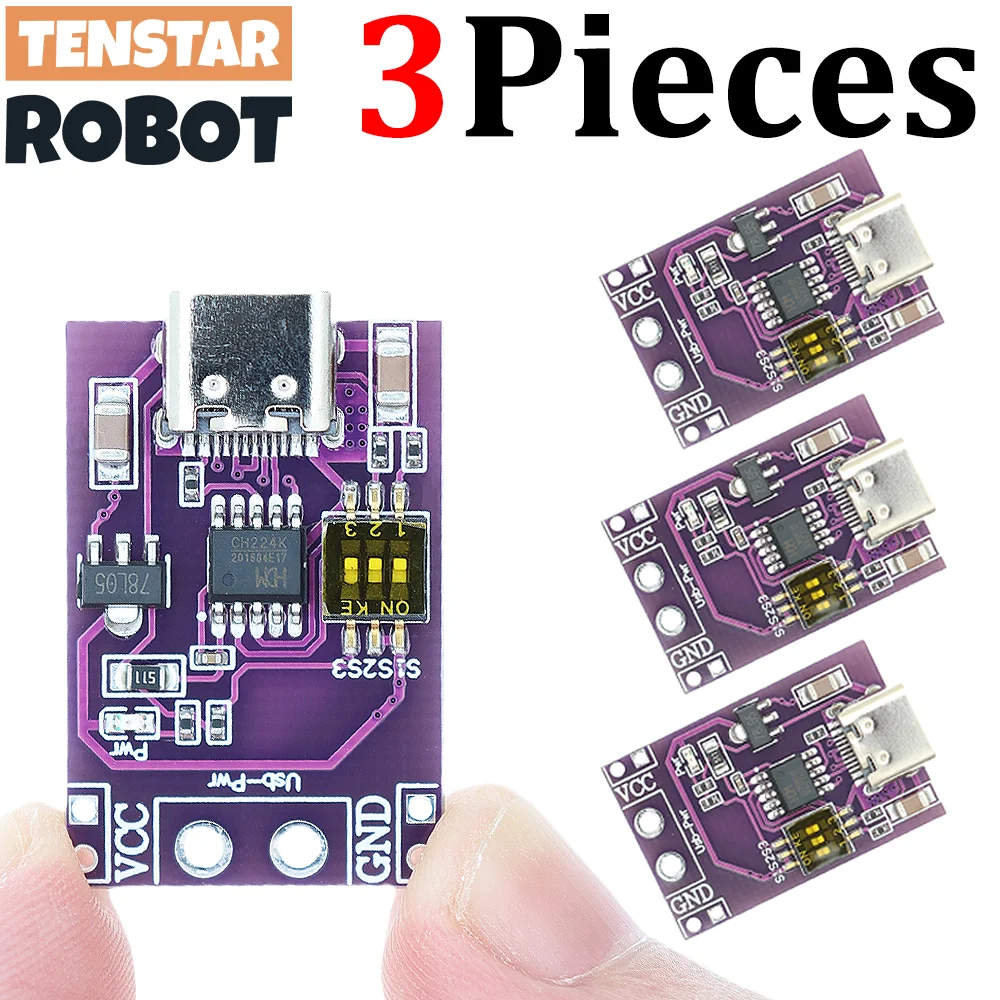 TENSTAR 3pcs CH224K Module Type-C QC AFC PD2.0 PD3.0 to DC Spoof Scam Fast Charge Trigger Polling Detector 5V 9V 12V 15V 20V