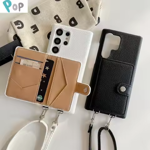 Crossbody Case For Samsung Galaxy S24 S23 S22 S21 S20 FE Plus Note 20 Ultra A54 A34 Card Holder Wallet Lanyard Leather Cover
