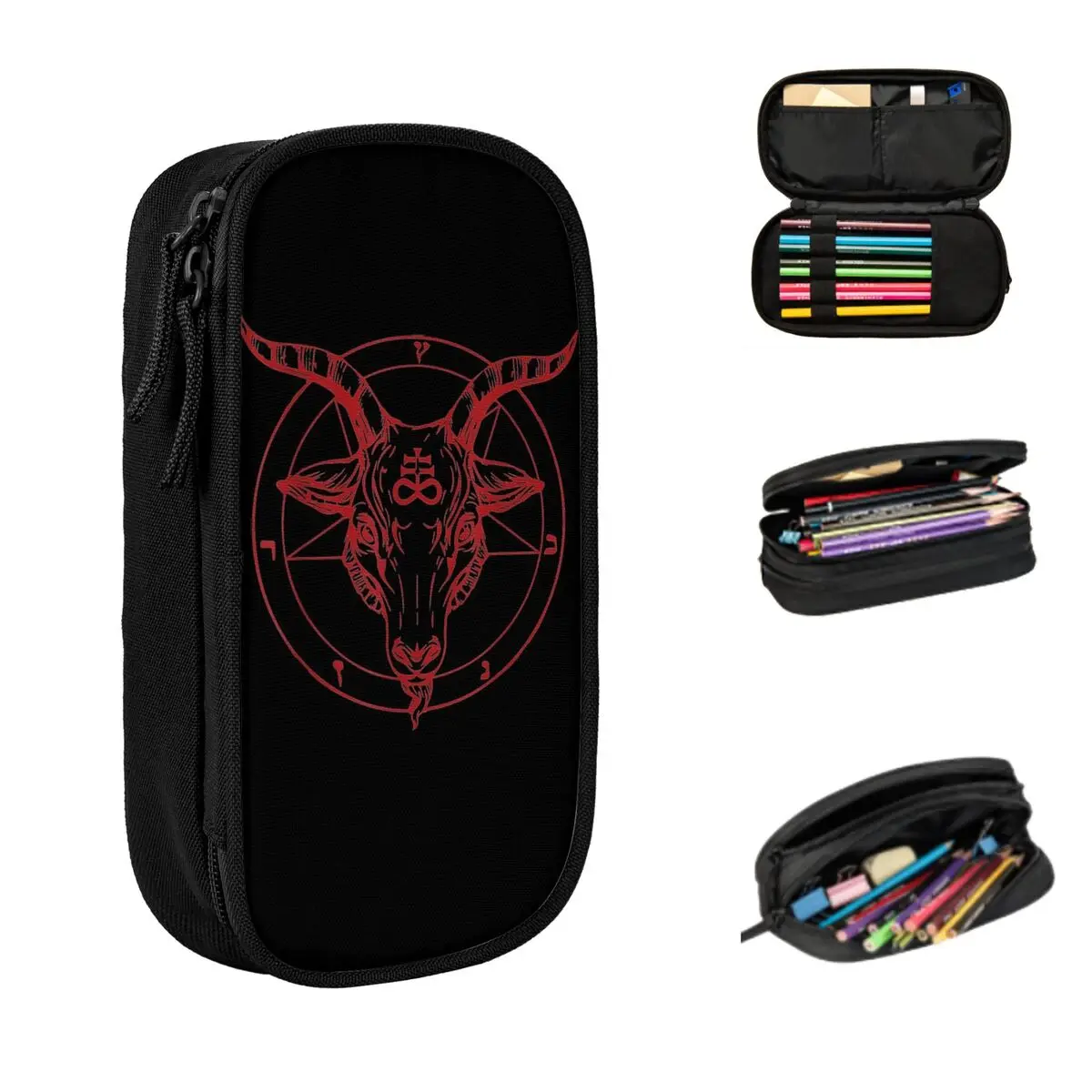 baphomet satanico cabra lapis cases grande capacidade caneta bolsas caixa de caneta bolsa de lapis para meninos meninas estudantes papelaria escola escritorio 01