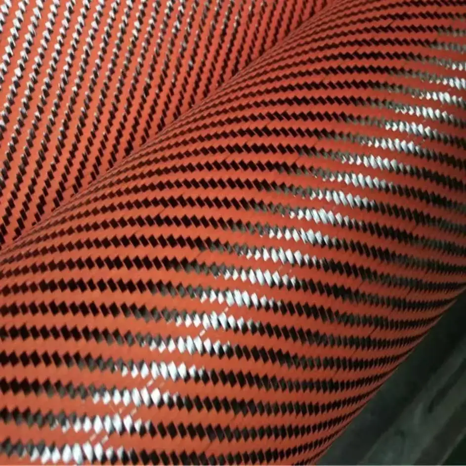 

Red blue yellow Kevlar Carbon fiber Hybrid Fabric 3K 200gsm 50cm width 2x2 Twill cloth