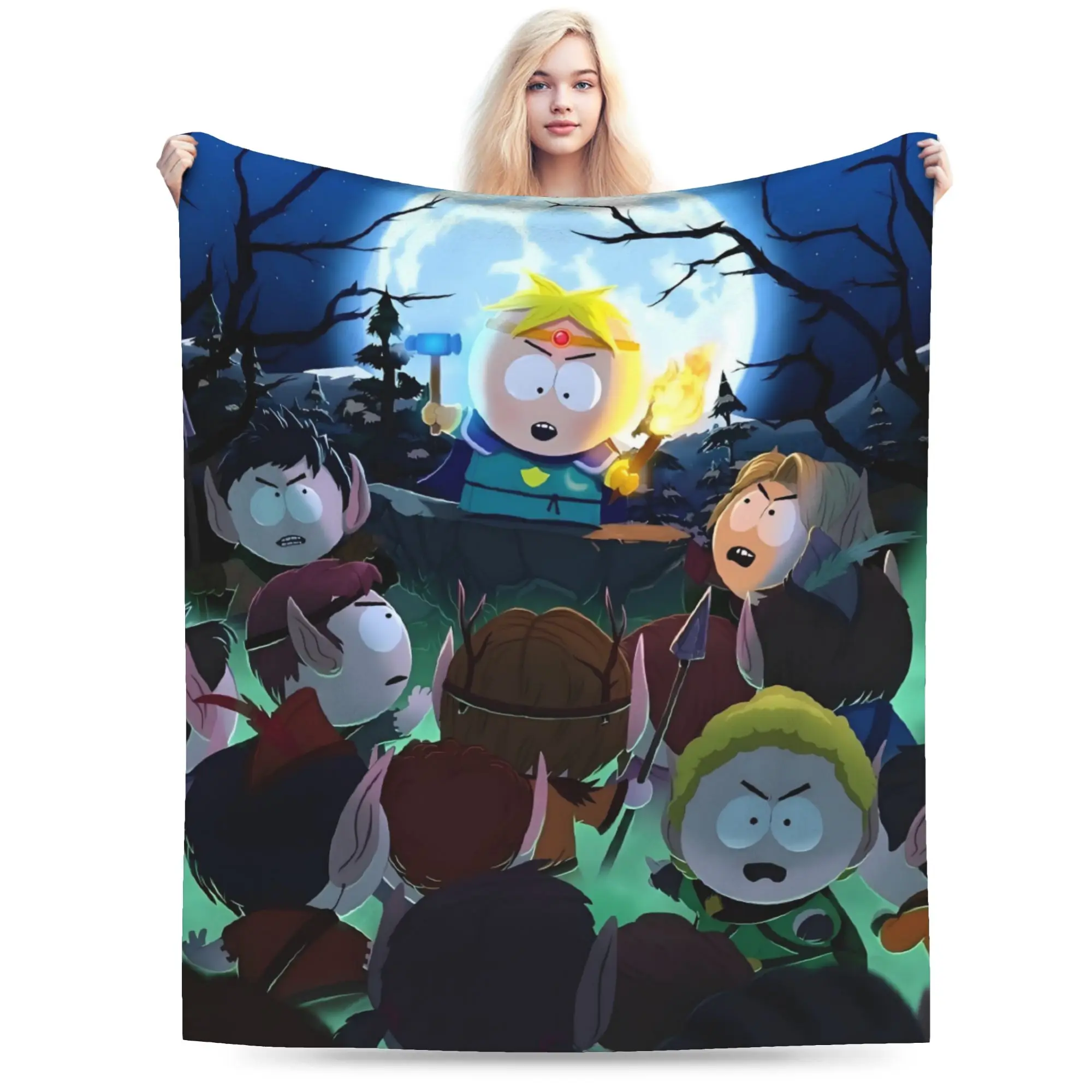 Custom Anime Movie South Park Blankets Warm Flannel Stick of Truth Throw Blanket for Sofa Bedroom Bedding