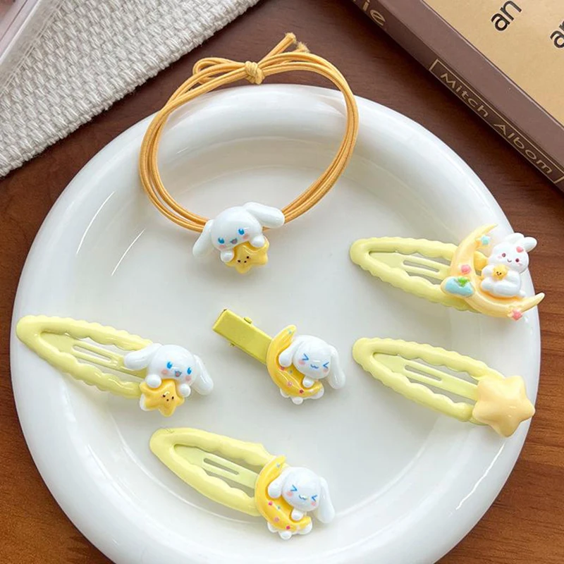 Cute Moon Rabbit Resin Cartoon Hair Clip, Telefone Fio, Loop Rope, Sweet Headwear, Acessórios de cabelo