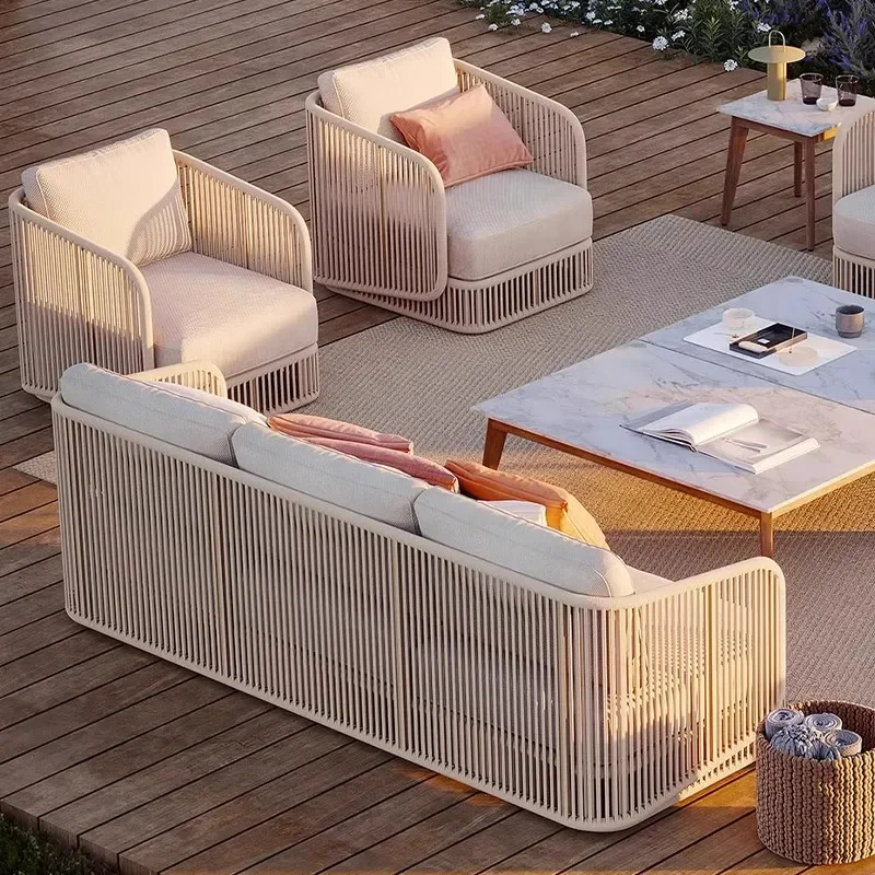 for Nordic Outdoor Rattan Table and Chair Set for Villa Courtyard Terrace Real Estate Community Overhead Floor Furniture