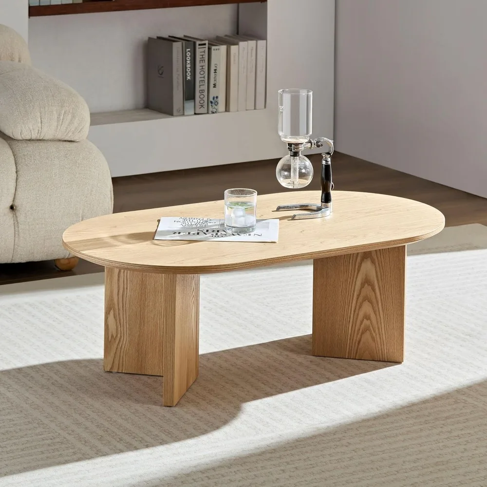 Z 39.37'' Oval Coffee Table For Living Room Pedestal Coffee Table Mid Century Modern Wood Table Easy Assembly Oak Home UseZ