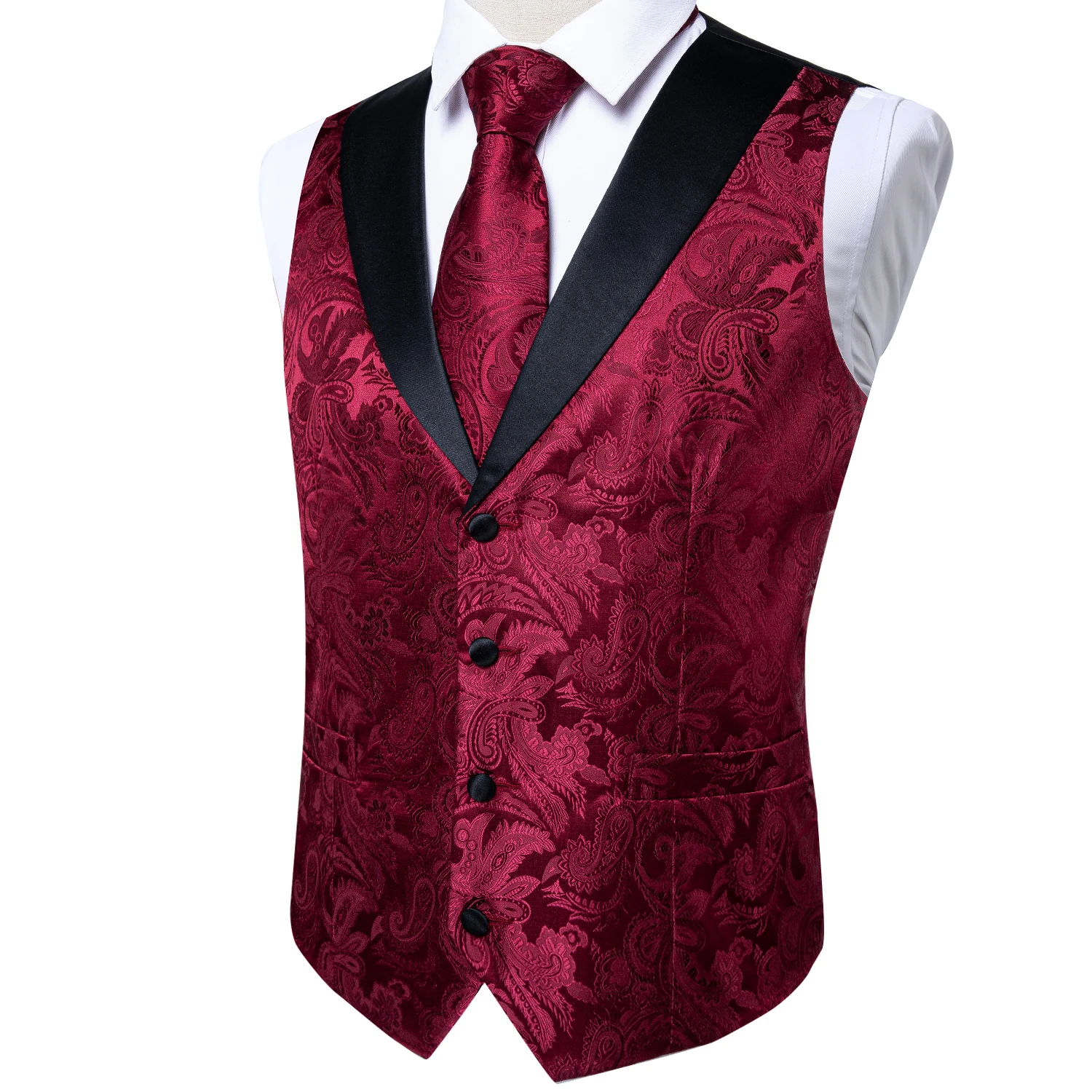 Luxury Silk Gold Black Paisley Floral Vest Brand Men Vest Set Tie Cufflinks Handkerchief Suit Male Sleeveless Waistcoat Wedding