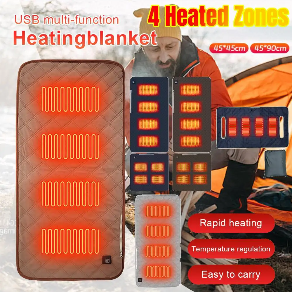 

4-зонный коврик для сиденья с подогревом, USB электрическая грелка, уличный стул для кемпинга, подушка с подогревом, 3 передачи, температура, грелка для ног