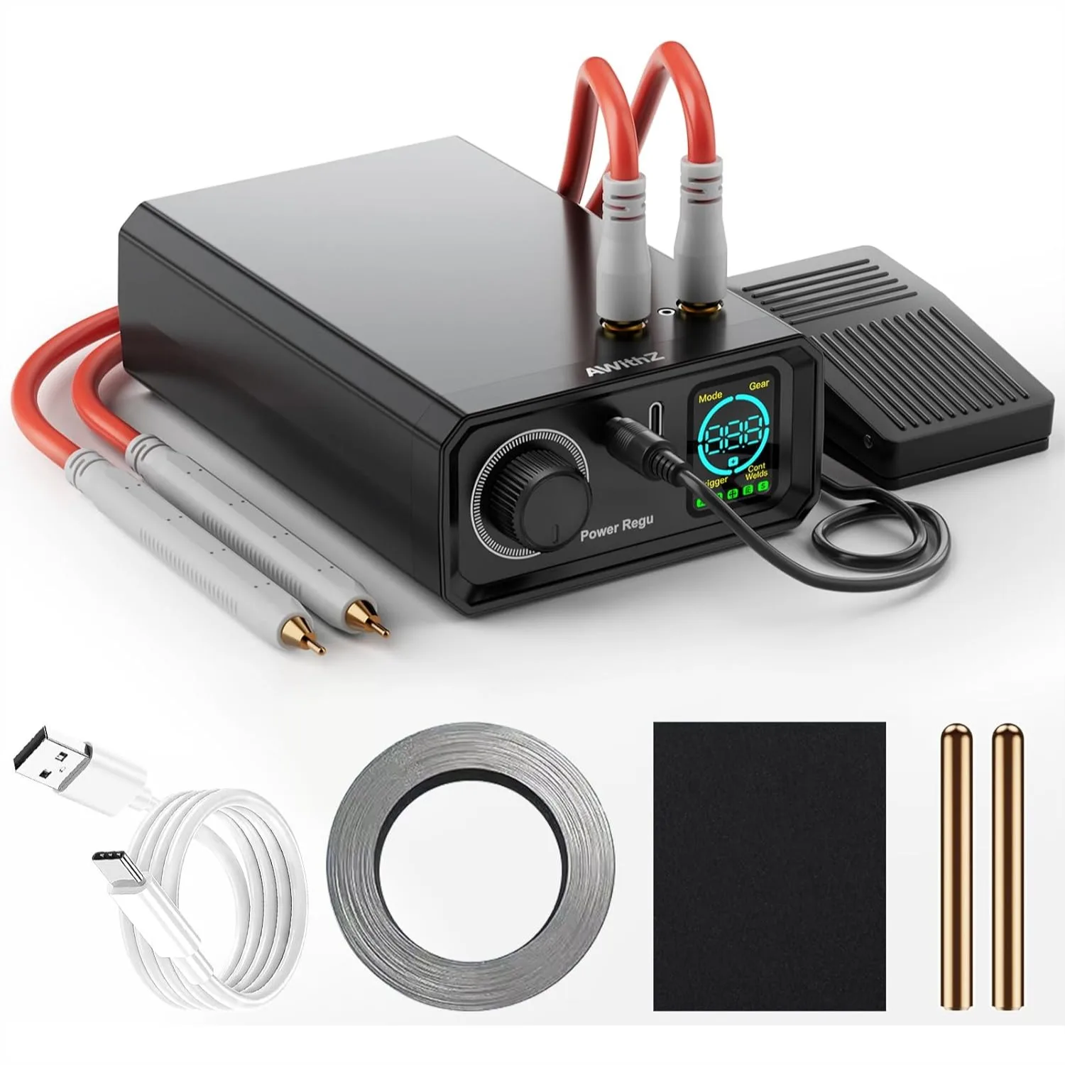 

Battery Spot Welder with Rotary Knob, 100 Gears Adjustable Foot Pedal Operated, Dual Pulse Output for DIY Battery Packs