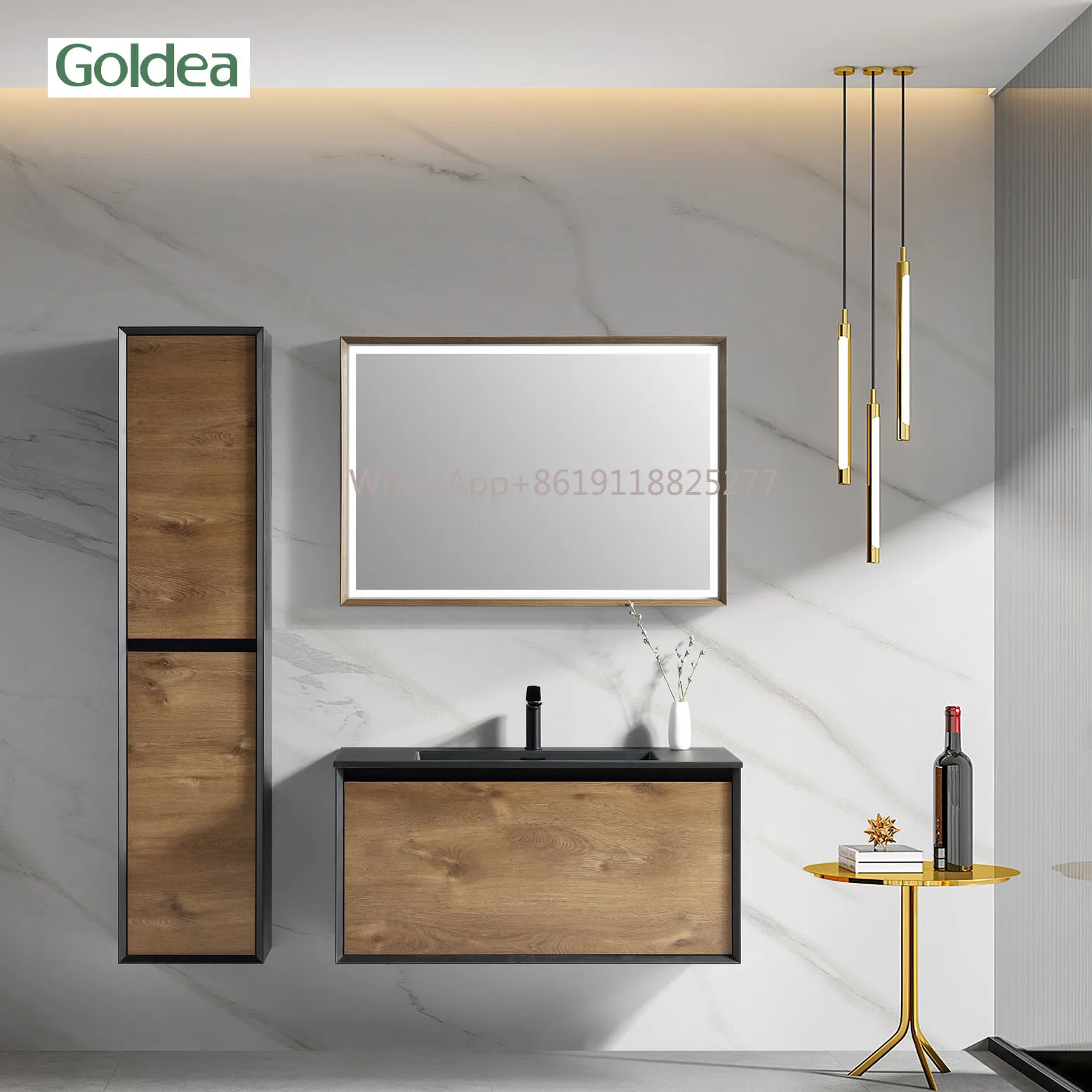 Goldea 2024 canton juste surface en bois inversée mélamine noir métal surround armoire de salle de bain YBC205C-080