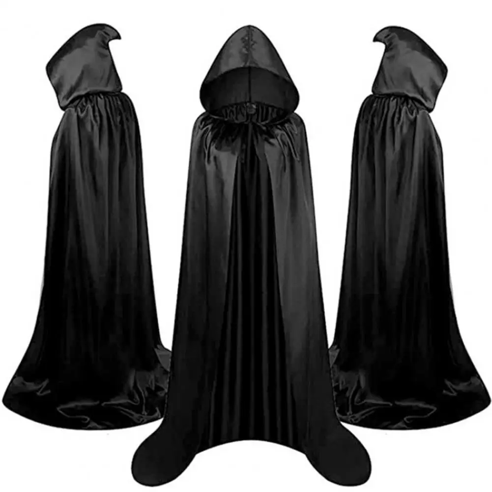 Solid Color Cloak Dark Style Satin Hooded Children's Halloween Cosplay Cloak for Unisex Stage Show Performance Floor Length