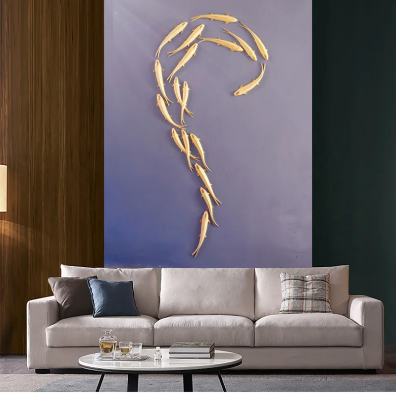 

European Style Wall Decoration Three-dimensional Golden Fish Hanging Pendant Living Room Interior Home