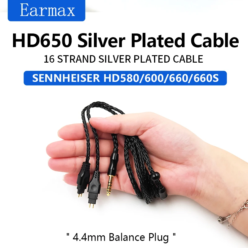 Imagem -04 - Auscultadores Banhados a Prata para Sennheiser Preto Equilibrado Occ Hd650 Hd580 Hd600 Hd660 Hd660s Auscultadores Substituíveis 16 Strand 44 mm 25 mm