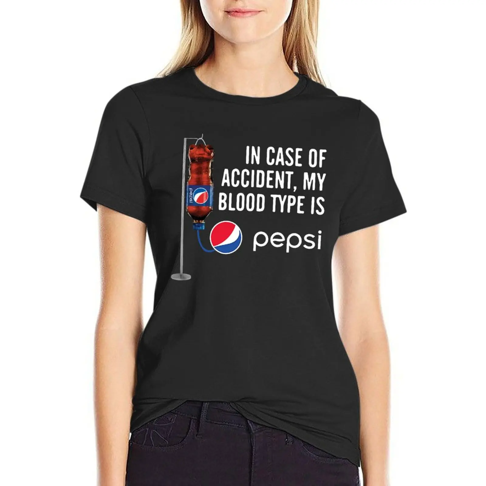 Em caso de acidente, meu tipo sanguíneo é-P?ps t-shirt com design gráfico para mulheres, projete suas próprias roupas de verão, roupas para mulher