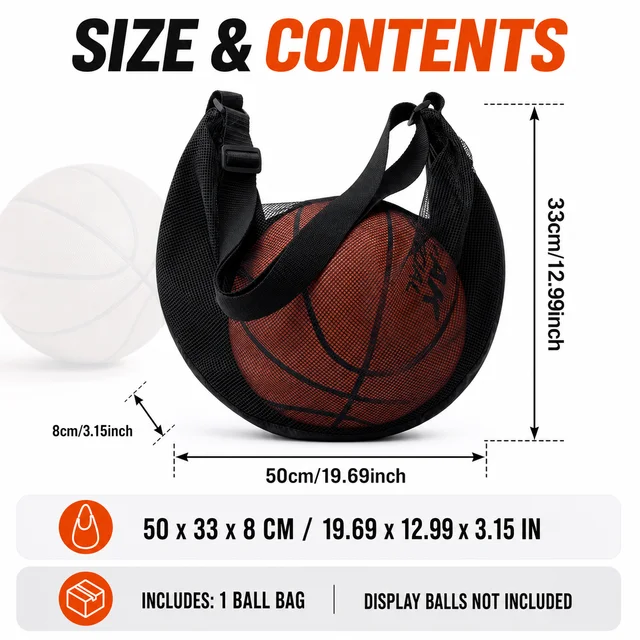 Single Ball Bag Mesh Basketball Carry Bag with Zipper Pocket Adjustable Shoulder Strap for Soccer Volleyball 5