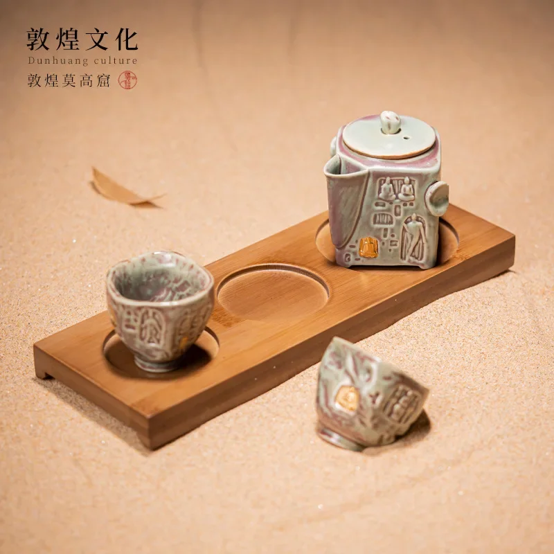 One Pot and Two Cups Ceramic Kung Fu Tea Set Colorful Unique Retro Tea Infuser Teapot Luxury High-end Teacup Teapot Event Gift